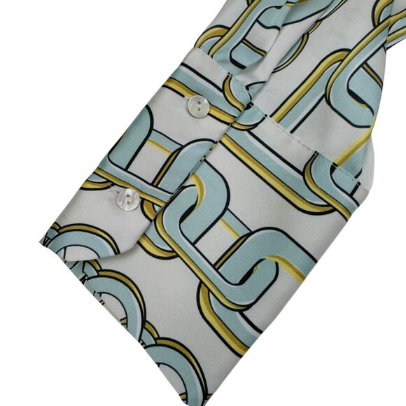 Zara All Over Chain Print Flowy Lightweight V-Neck Button Down Women's Size S - Picture 3 of 5